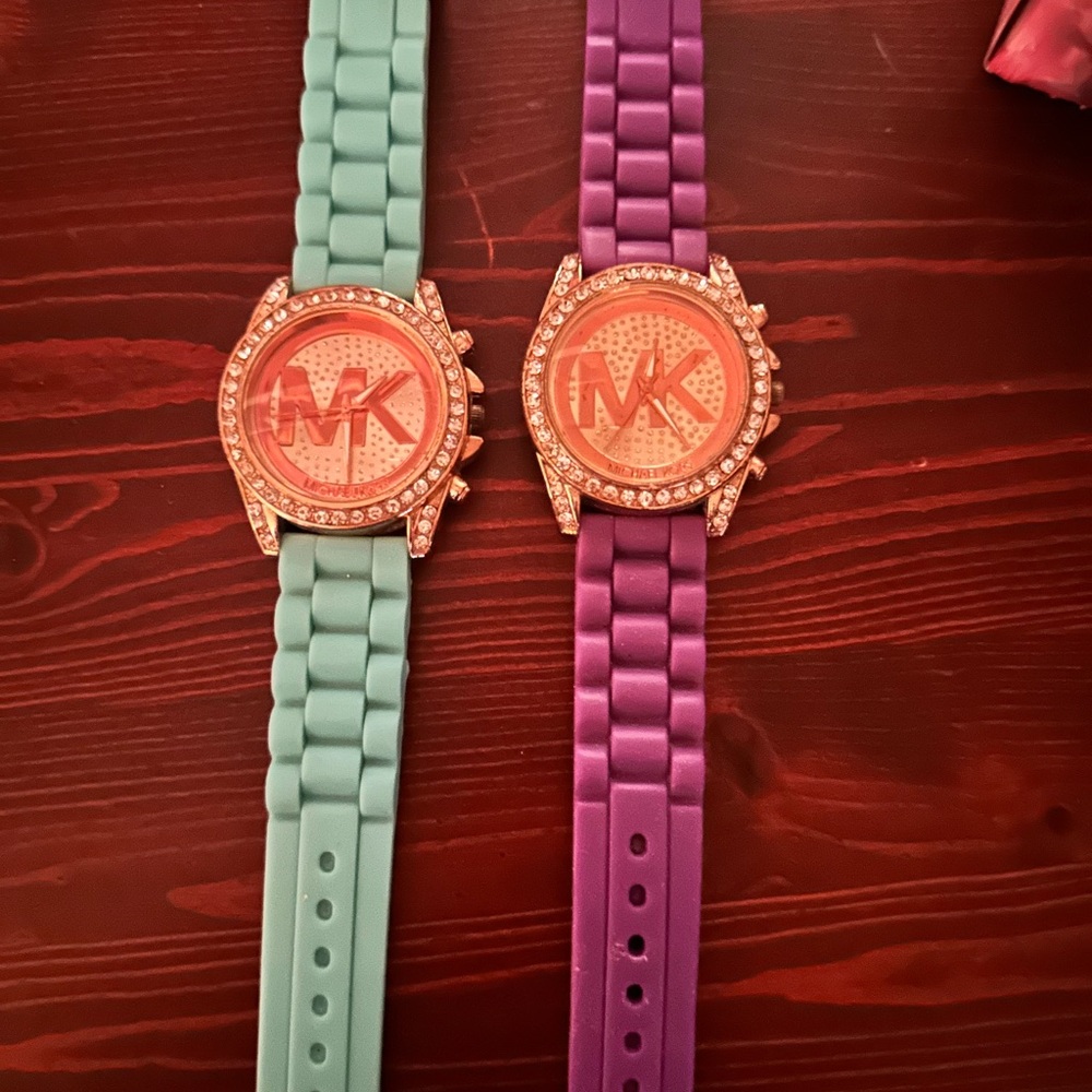 Michael Kors Rose Gold Watches with Teal and Purple Bands